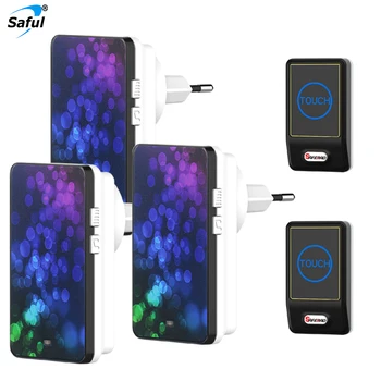 

Saful New AC 110-220V Smart home ring doorbell 110DB 28 chimes Waterproof touch button EU/US 150m remote door bell wireless