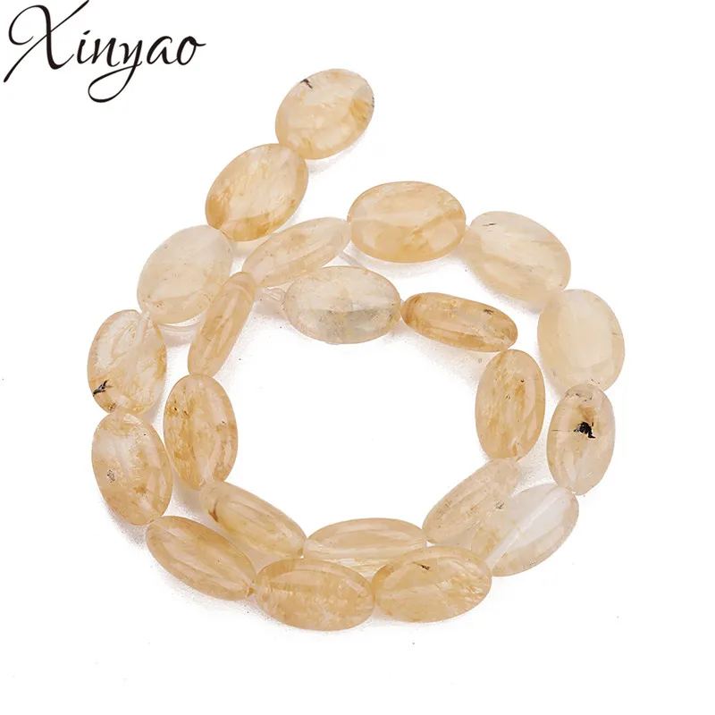 

XINYAO 2018 1strand/lot Natural Stone Beads Yellow Color Flat Oval Loose Spacer Beads For DIY Bracelet Jewelry Making 13x18mm