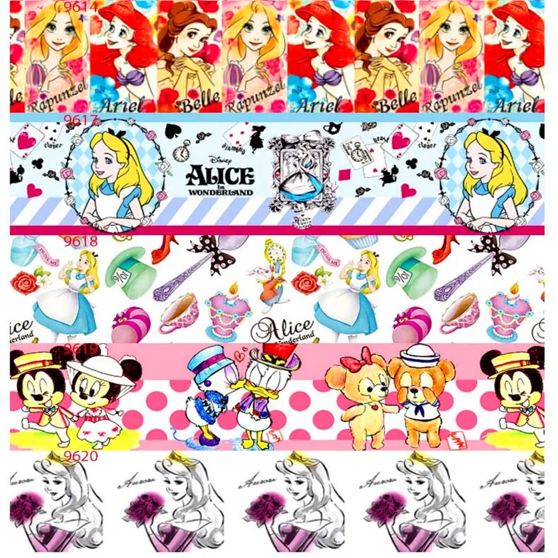 

25 38 50 75mm width 100% Polyester Princess Girls Printed Grosgrain Ribbon cartoon Ribbons PS01