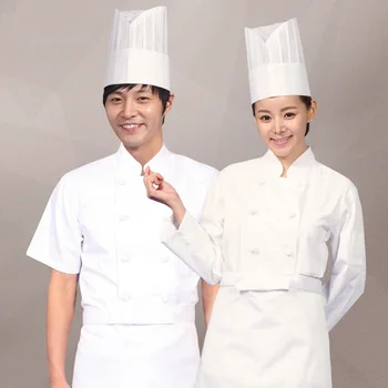 

(10sets Hat&Shirt&Apron)white Chef's half sleeve hotel restaurant kitchen cook clothing double configuration buckle chef uniform