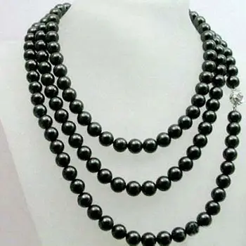 

Long 50" 8-9mm Natural Black Akoya Cultured Pearl Hand Knotted Necklace AAA