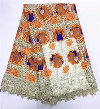 

Latest flower design Ankara fabrics Beautiful colorful African wax prints with guipure lace fabric for party dress