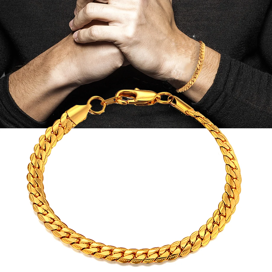 Ювелирные изделия, мужские браслеты, золотой цвет, звенья цепи, браслеты для женщин, Мужская золотая цепочка