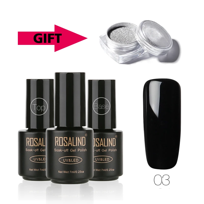 

ROSALIND Buy 3 Get 1 Gift Solid Color Series Gel Polish Soak Off UV Nail Polish Kits Semi Permanent Nail Varnish Set