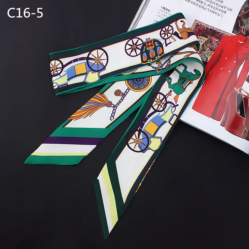 Silk Skinny Scarf Women 2019 Fashionable Hair Scarfs Tie Lady Ribbons Collar Neck Bag Strap Scarves Print Brand