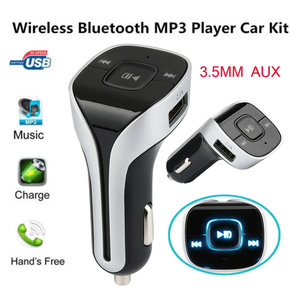 

High quality car styling Handsfree Bluetooth Wireless Car Kit FM Transmitter Radio MP3 Player USB Charger @014