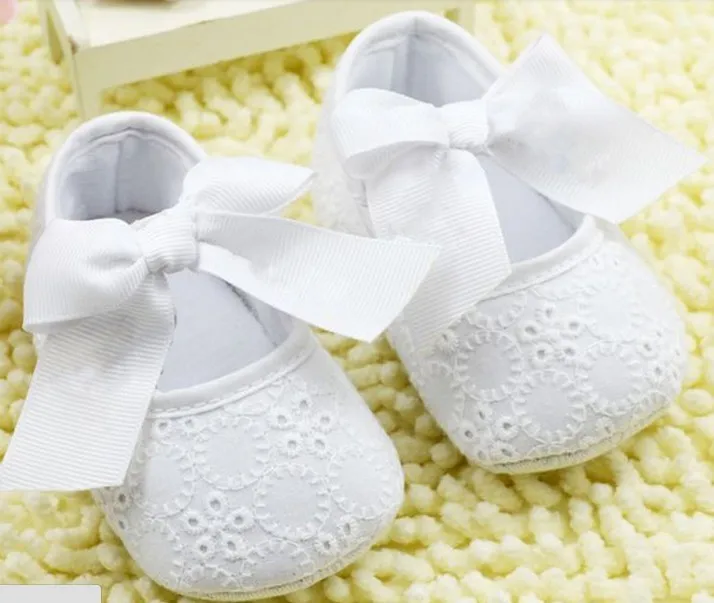 Newborn Baptism Shoes White Bowknot Baby Girl Lace Shoes Toddler