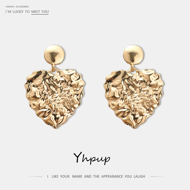 

Yhpup Stylish Vintage Heart Geometric Dangle Earrings Minimalist Zinc Alloy Gold Silver Earring Charm pendientes mujer moda 2019
