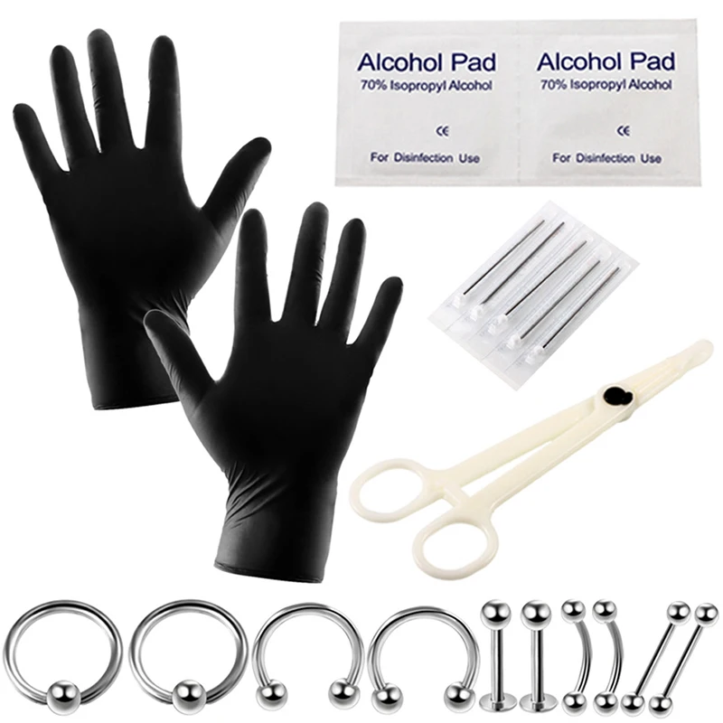 

10/20Pcs Body Piercing Kit Tools Needle Belly Tongue Eyebrow Nose Lip Ring