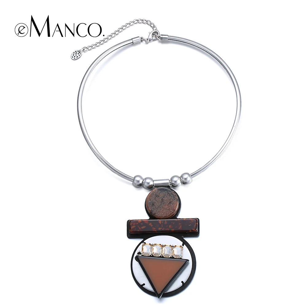 

eManco Coffee stone geometric pendant necklace crystal stone collar choker necklaces new women trendy statement necklace