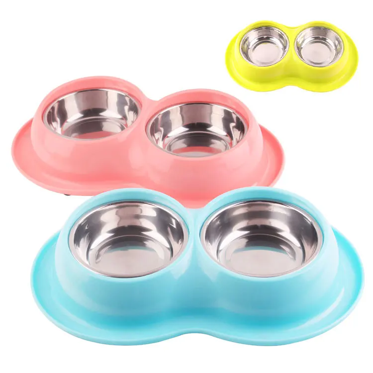 

Stainless Steel Feeder Dog Drinking Big Double Bowl Easy Take Food Water Feeder Puppy Dog Cat Bowl 3 Colors