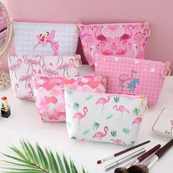Рисунок в японском стиле косметический подушка для сумки холст путешествия косметичка Фламинго Розовый Леопард Симпатичные