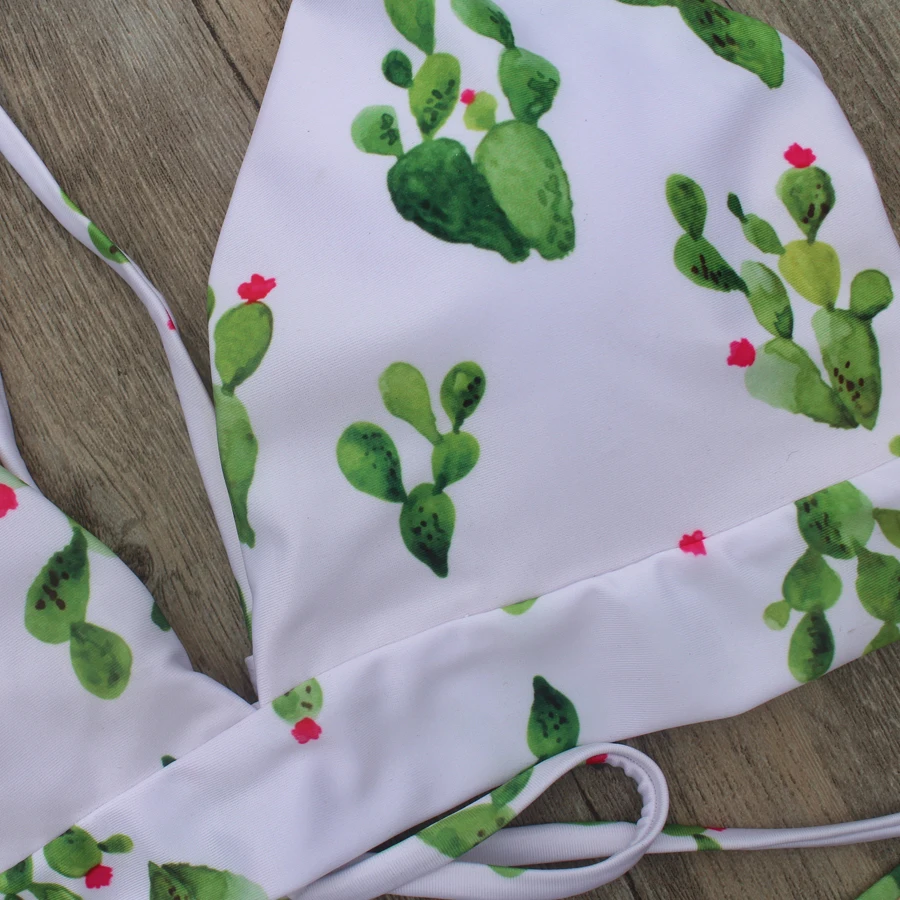 ZMTREE Bandage Swimwear Push Up Bikini Set Cactus Print Swimsuit Cross Back Bathing Suit Summer Beachwear Brazilian Bikini 2017