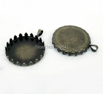 

Blank Round Crown Bezel Pad with Bail Pendant Settings Resin Cabochons Bases Findings DIY Jewelry Making Antique Bronze tone