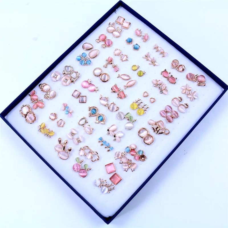 

OATHYAN Fashion 50 Pairs Randomly Mixed Stud Earrings Set Exquisite Korean Style Colorful Opal Earrings Set For Girls Best Gift