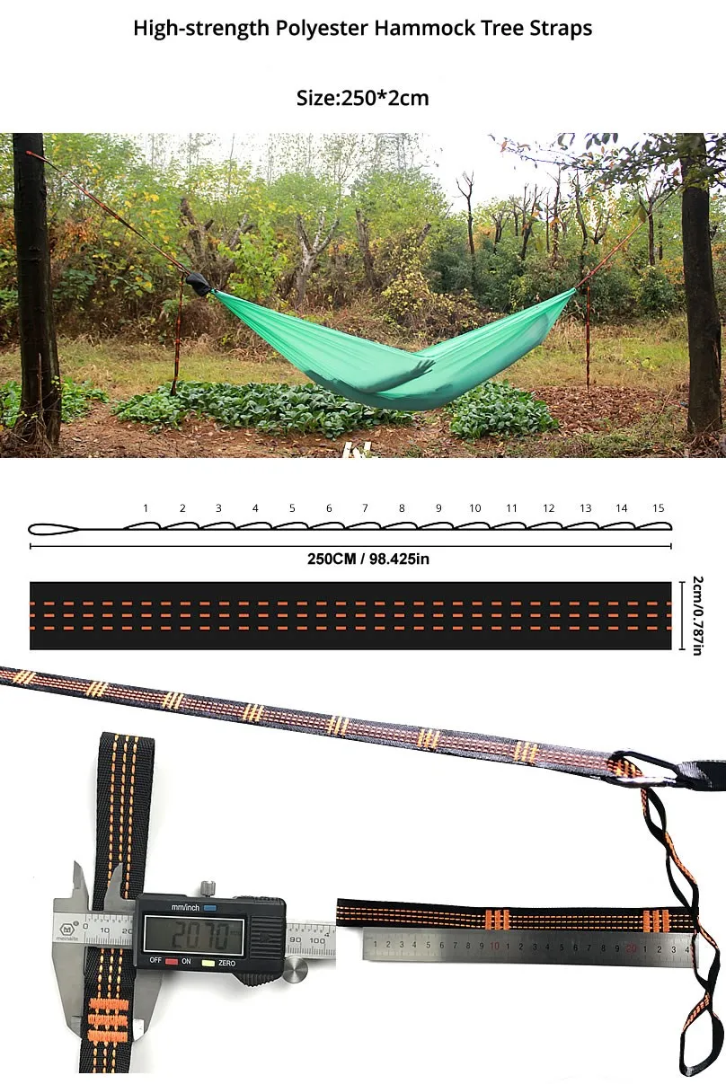 520 LBS Loading Adjustable Tree Friendly Swing Hammock Tree Straps with Heavy-Duty Carbon