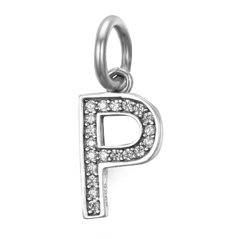 free shipping 100 925 sterling silver P initial letter with CZ dangle
