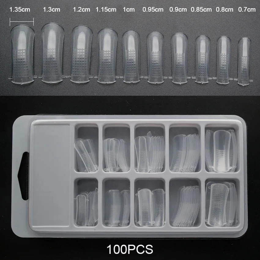 

100pcs Clear Nail Dual Forms Finger Extension 10 Different Sizes Quick Building Mold Tips Poly Gel False Nail Art UV Tool ZT2006