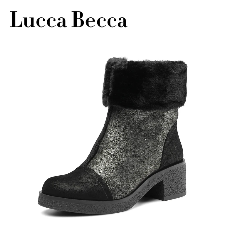 

Lucca Winter Boots Women Double Face Lining Ankle Boots For Women Winter Shoes Black Snow Boots Middle Heel Warm Boots 2018 New
