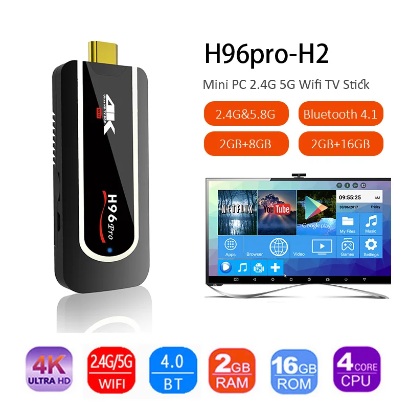 H96Pro TV Stick Smart movies Android 7.1 Quad Core Amlogic S912 Wifi 4G RAM 32GB ROM Bluetooth 4.1 4K HD Smart TV Box Media play