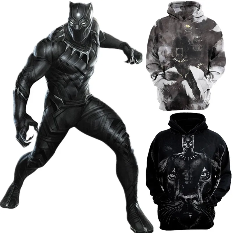 3D Print Black Panther Avengers Endgame Hoodie Sweatshirt Cosplay Costume Black Panther Jacket Coats Men and Women New