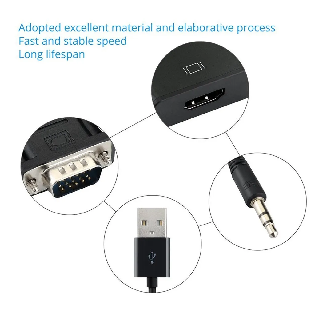 USB кабель VGA + USB к HDMI Кабель-адаптер Кабельный адаптер-переходник для ПК ноутбук HDTV проекто VGA сигнал на HDMI видеовыход