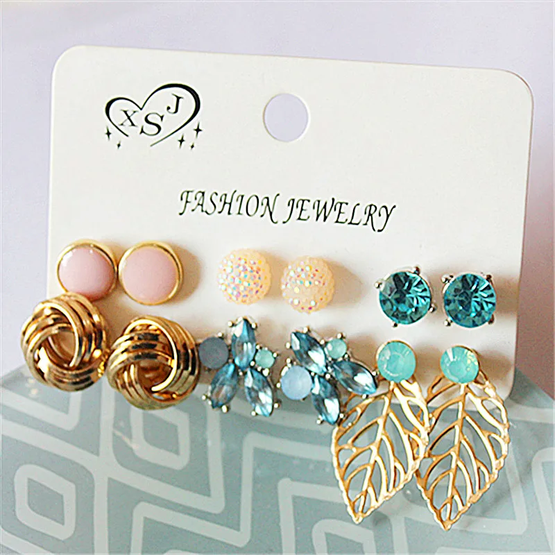 

New fashion women accessorize girls birthday party earrings beautiful mix-and-match 6 pairs /set earrings Christmas gift