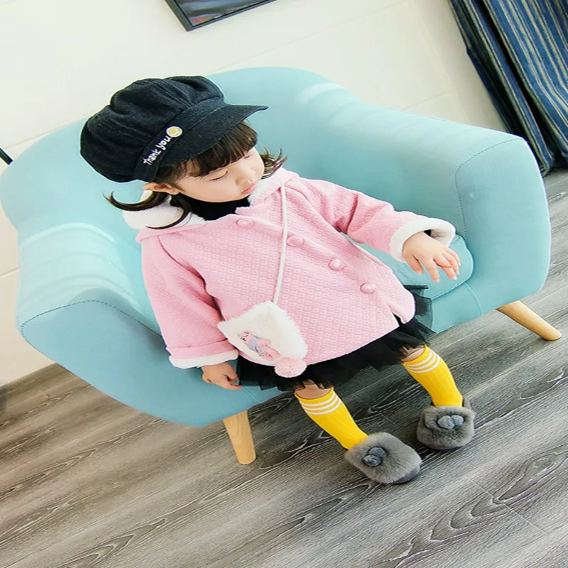 Baby girl Coat In Autumn and winter  Pure color dots Little bear bag Hooded jacket for Kids Children  (13)