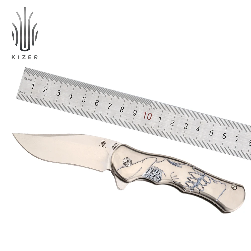 

Kizer knife folding survival knife Ki455A2 titanium knife for camping hunting knife outdoor useful hand tools