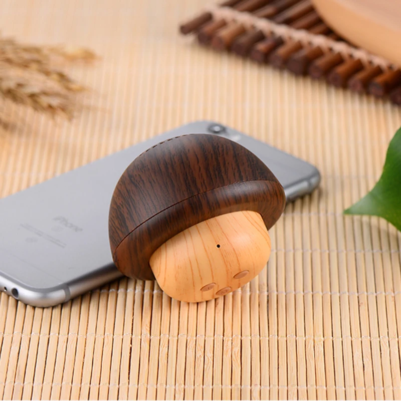 FooHee Wooden Bluetooth 4.2 Speaker Mini Cute Mushroom TWS Series Connection Gift TF Card Support HD Microphone PC1