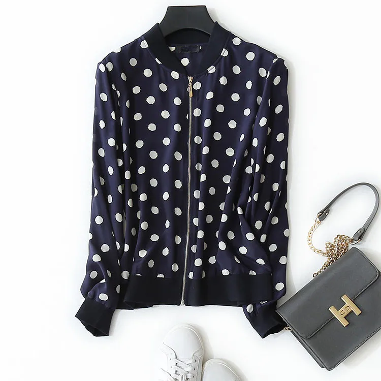 Printemps Flower Fermeture Dots S Cardigan Mode Plane Blue Promotions De l Femmes white D'été Dark Soie Chandail Manteau Éclair Qualité Imprimé Flower dark Haute white Red m HS6qzY