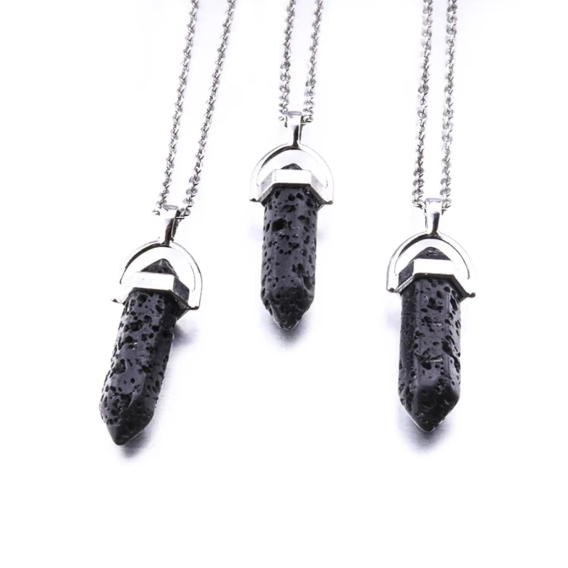 Шестиугольная Призма черная лава ароматерапия эфирное масло духи ожерелье с кулоном-диффузором ювелирные изделия для женщин
