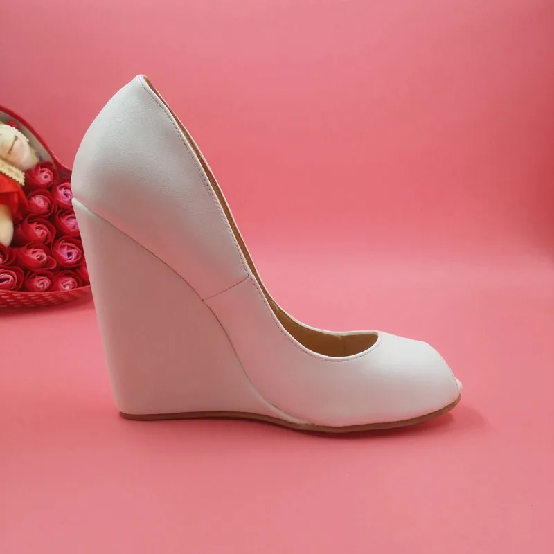 Элегантный белый Модельные туфли с открытым носком Летний стиль слипоны босоножки на танкетке для Свадебные туфли на высоком каблуке плюс Размеры US14 женская обувь