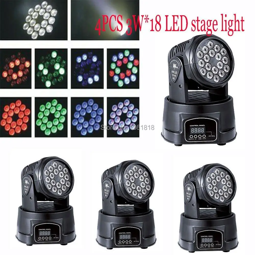 

(4pieces/lot) led rgb dj light 18*3w rgb led dmx wash moving head spot light Quad with advanced 13 channels