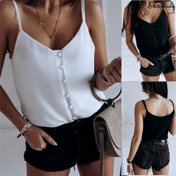 

hirigin Sexy Women Sleeveless Adjustable Strap V-neck Tank Vest Tops Outwear Buttons Loose Camisole Basic Tank Vest Wholesales