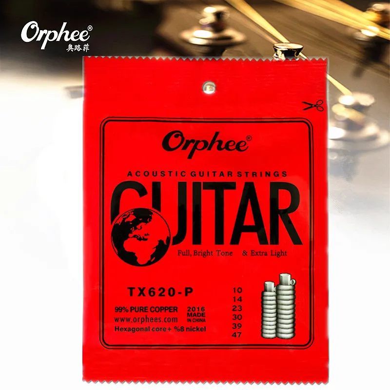 

Orphee TX620-P 010-047 Acoustic Guitar Strings Red Cooper 99% Pure Cooper Anti-Rust Coat Hexagonal core+8% nickel Extra Light