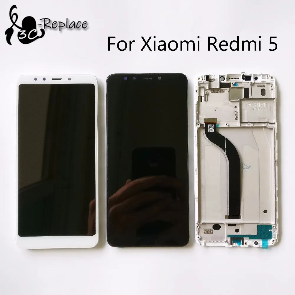 Протестированный белый/черный 5,7 дюйма для Xiaomi Redmi 5 полный ЖК-дисплей+ кодирующий преобразователь сенсорного экрана в сборе Замена с рамкой