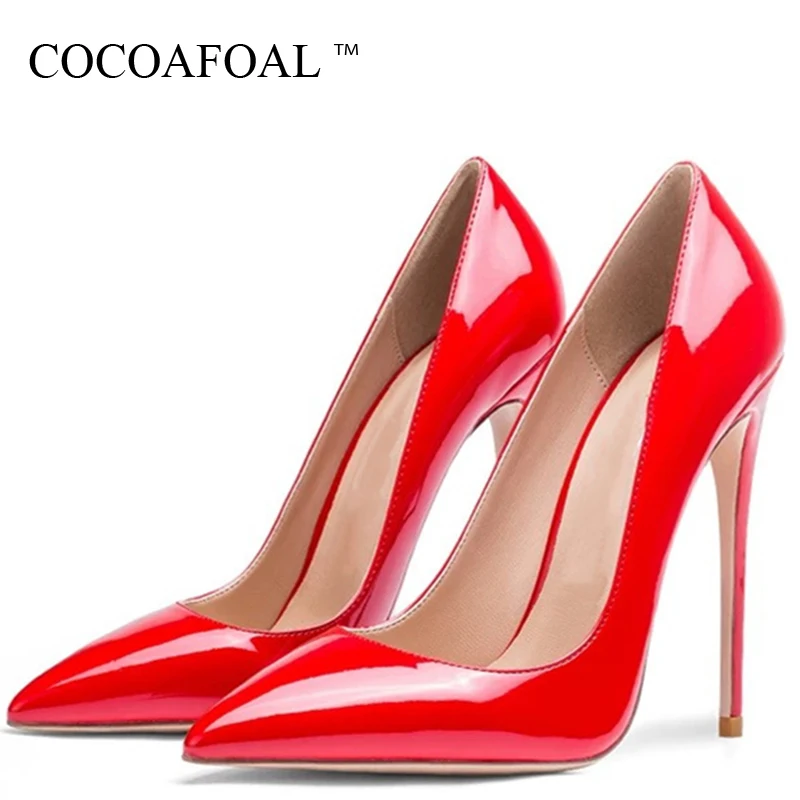 

COCOAFOAL Women's High Heels Shoes Wedding Pumps Sexy Plus Size Party Patent Leather Flock High Heels Shoes Pointed Toe 2019