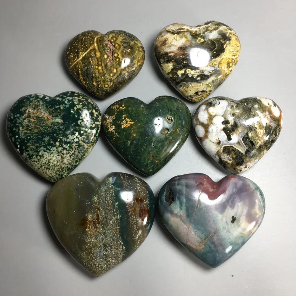 

1892g 7pcs Raw NATURAL OCEAN JASPER QUARTZ CRYSTAL HEART HEALING