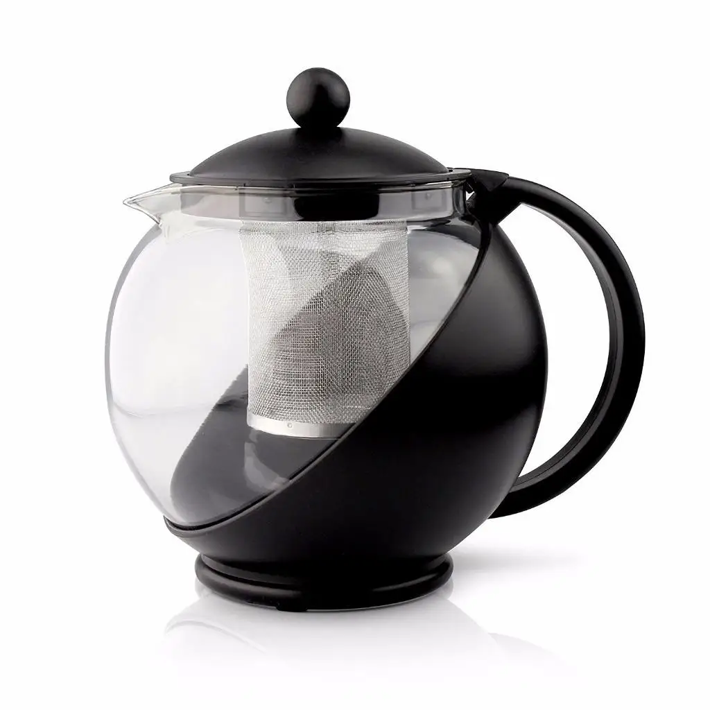 1250ML Black Teapot Coffee Tea Kettles Stainless Steel Glass Face Teapot Strainer Lid Herbal