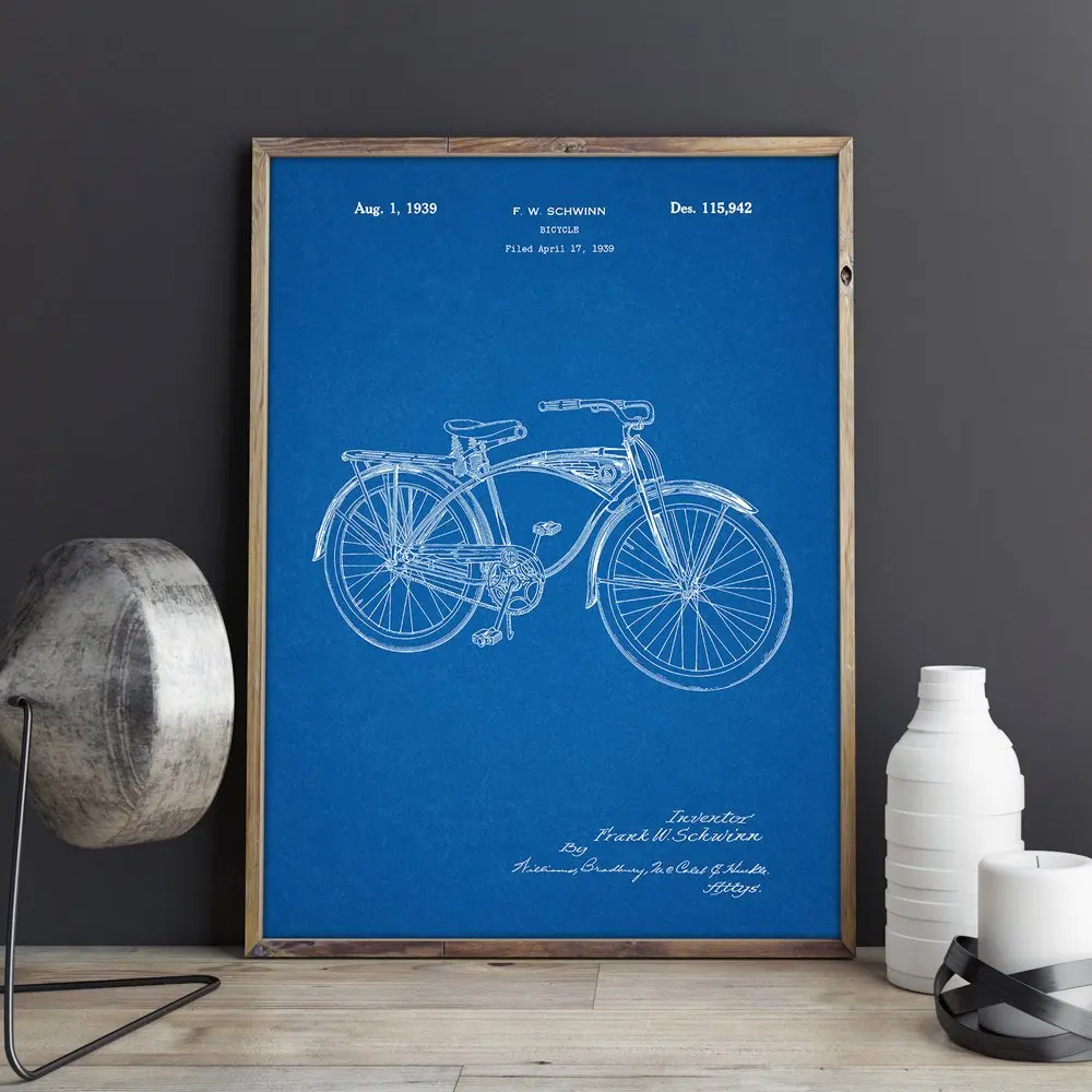 Патент на велосипед Schwinn художественное искусство стену велосипеда хипстерские