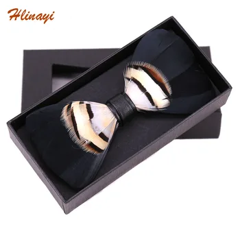 

Hlinayi 2019 Men's bow tie natural feather bow tie wedding banquet bowtie tie feather bow tie