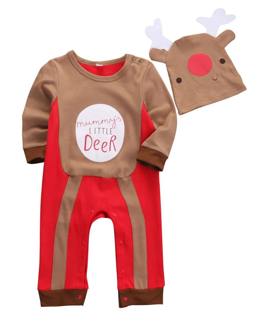 Xmas Newborn Baby Boy Reindeer Costume Outfits Romper+Hat 2pcs Set