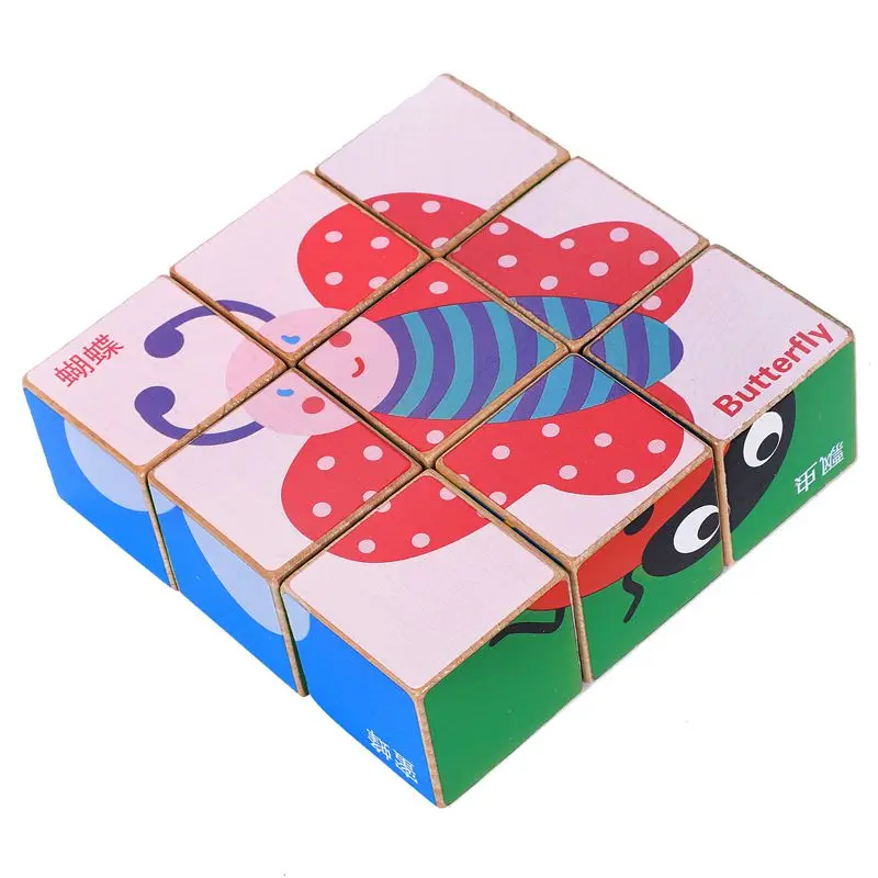 MWZ Деревянные игрушки мультфильм шесть сторон живопись строительный блок 3D игрушки Дети Раннее Обучение Обучающие игрушки Jouet подарок на день рождения для ребенка