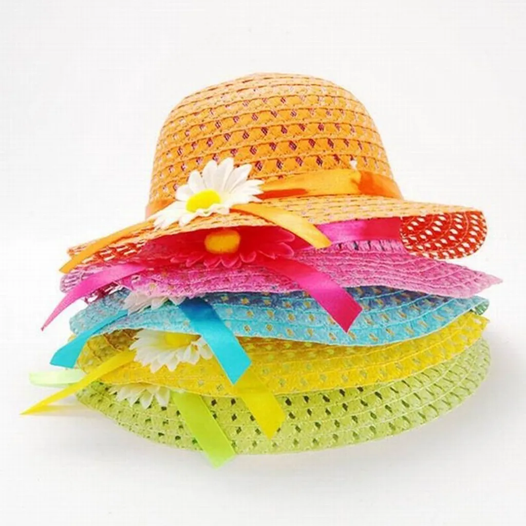 

Summer Kids Floral Straw Hats Fedora Hat Children Visor Beach Sun Baby Girls Sunhat Wide Brim Floppy Panama For Girl 6.12