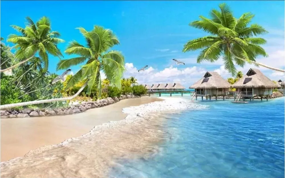 3d обои на заказ фотообои красивый вид кокосовое дерево фон для телевизора