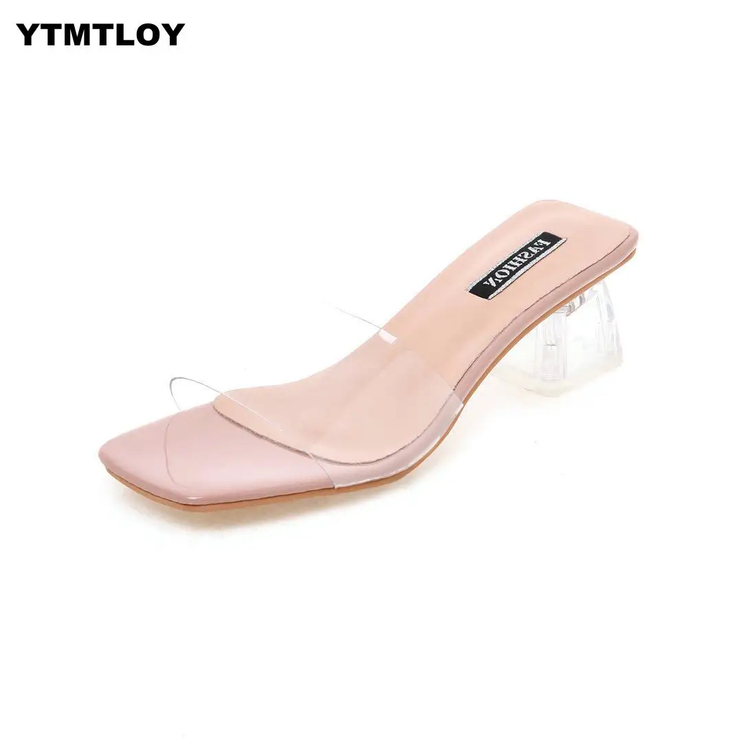 Women Sandals Shoes Celebrity Wearing Simple Style PVC Clear Strappy Buckle High Heels Woman Transparent Heels Yellow