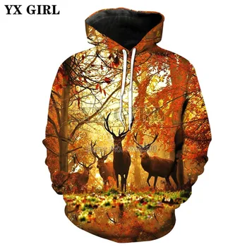 

YX GIRL Drop shipping 2018 New Fashion Men/Women hoodies animal forest deer 3d Print Slim Hoody Stylish Hooded Sweatshirt