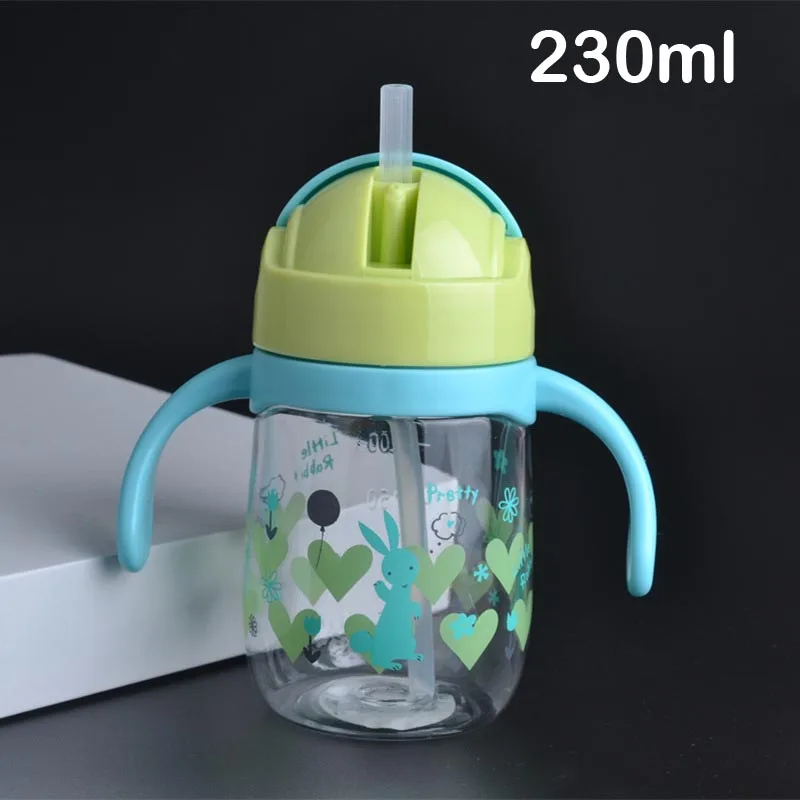 230ml Blue Handle 230/450 мл обновленная прочная Детская пеленка детская чашка с трубочкой Питьевая модная бутылка чашка с ручкой слинг милый дизайн бутылочка для кормления - Цвет: 230ml Blue Handle