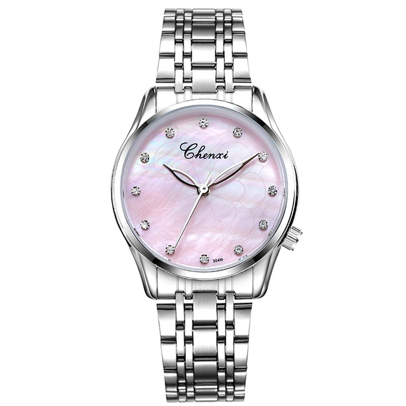 CHENXI брендовые новые модные женские кварцевые часы Роскошные наручные часы женские часы из нержавеющей стали женские кварцевые часы со стразами - Цвет: Pink Dial